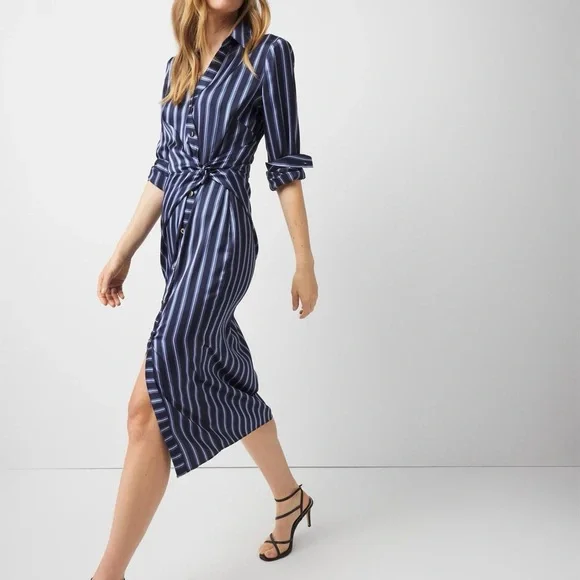 WHBM $135 Satin Striped Wrap Dress - Picture 7 of 8
